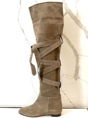 Chloe Suede Wrap Around Over the Knee Thigh High Tall Flat Boots